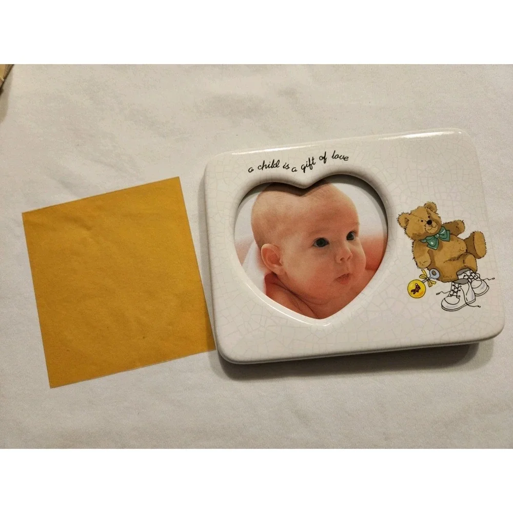 Vintage‎ Heart Baby Picture Frame Teddy Bear Nursery Decor Keepsake Baby Gift